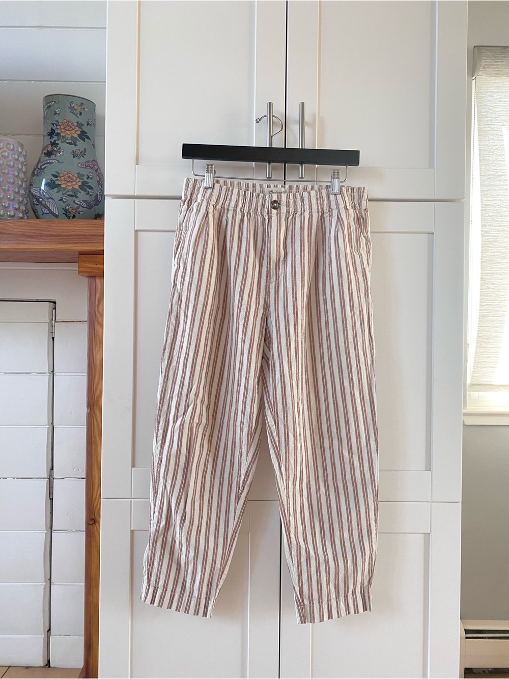 Madewell Cotton & Linen Stripe Track Trouser Pull On Pants
